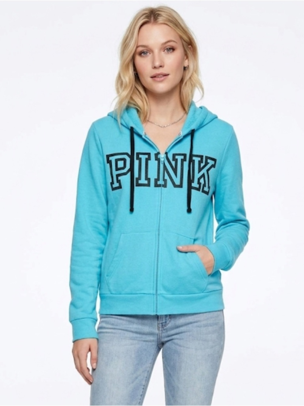 PINK Victoria's Secret large logo teal Hoodie size large